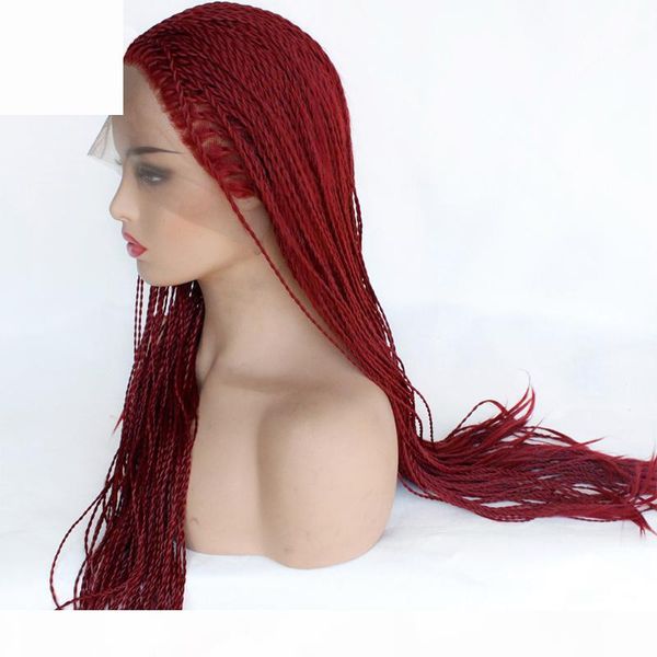 

synthetic braided lace front wigs twist braids light burgundy wigs for black women half hand tied