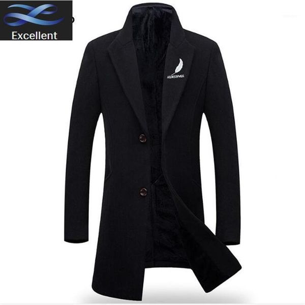 

woolen men fleece medium handsome length cashmere coat casual mens embroidered feathers wool jacket1, Black