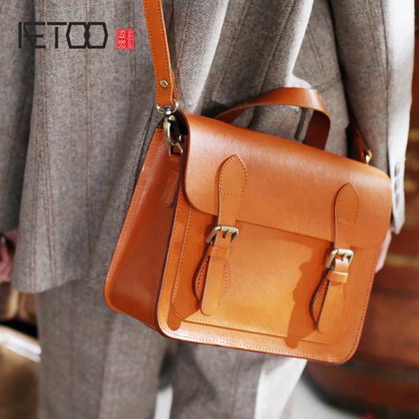 

aetoo portable crossbody bag, art school wind woman bag, handmade cowhide vintage bag