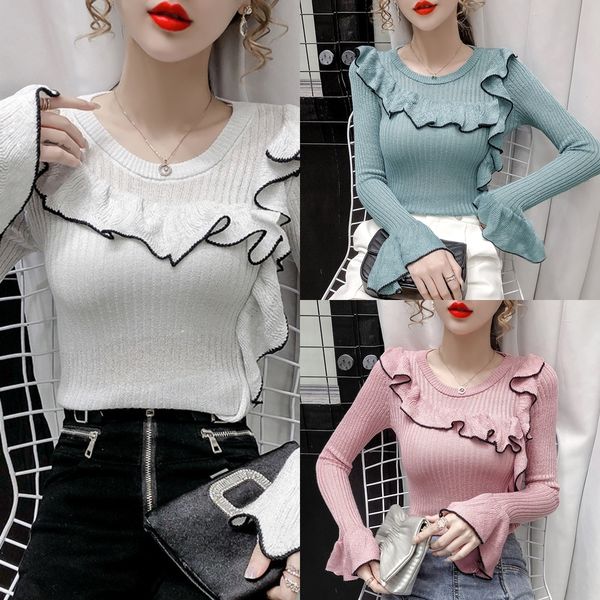 

uqgqe рукава свитер с весной и осенью пуловер длинной sweaterstyle корейской трубы гофрированного тонким штуцером пуловер свитер sweatertop, White;black