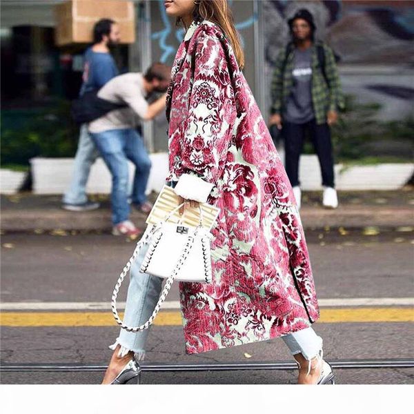 

autumn womens floral pattern printed jacket long blends coats female elegant vintage long sleeve party woman coats winter 2019, Black