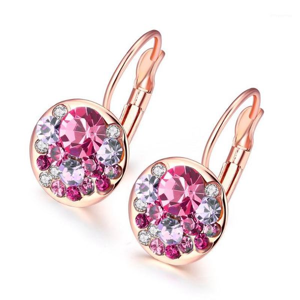 

charm brincos geometric round crystal dangle earrings rose gold color pink blue zircon pendant earrings for women1, Silver