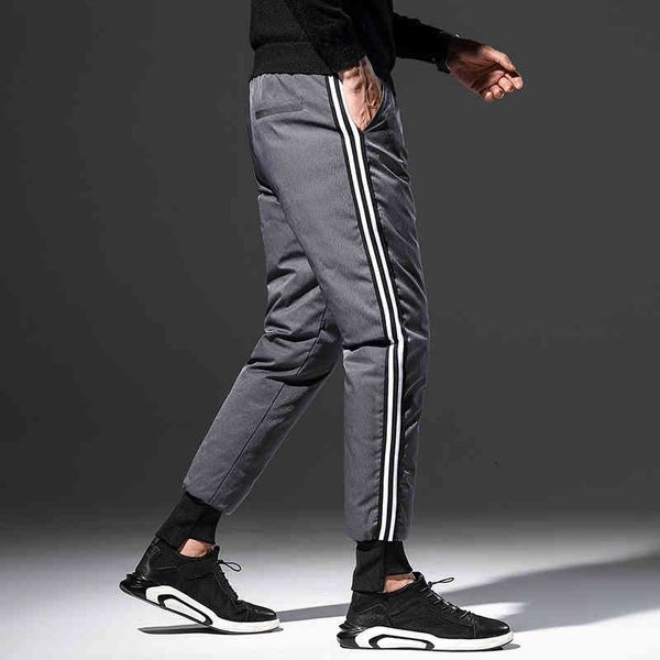 

men's pants winter outdoor down plus size windproof thickening men warm trousers white duck straight 9l1t, Black