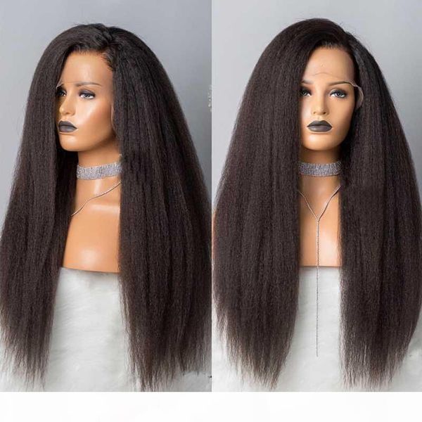 

kinky straight lace front human hair wigs for women black color remy brazilian lace wigs plucked full end luffyhair, Black;brown