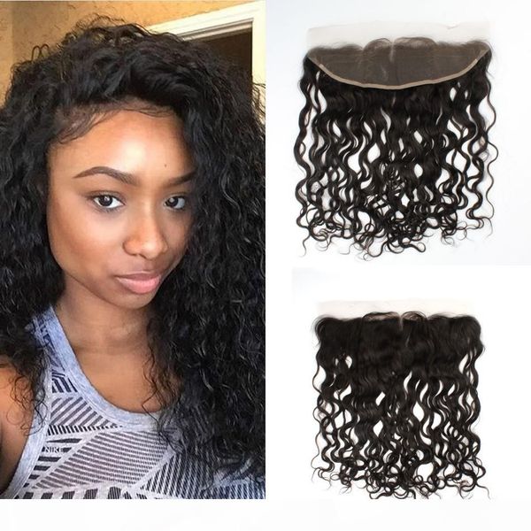 

mongolian water wave hair 13*4 lace frontal closure with baby hair human hair middle three part lace frontal, Black;brown