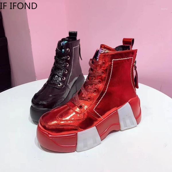 

boots if ifond autumn winter fashion zipper flat shoes women casual platform pu leather lace up girls ankle boots1, Black