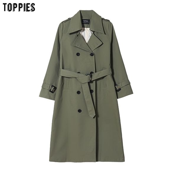

ies new arrival long coat women double breasted slim trench coat korean outwear 201102, Tan;black