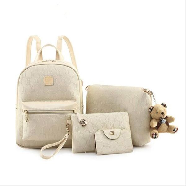 

backpack style fashion composite bag pu leather women cute bear set shoulder bags school backpacks for teenage girls cardbags