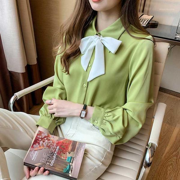 

women's blouses & shirts korean loose shirt fashion collar office lady 2021 autumn long sleeve womens and blusas1, White
