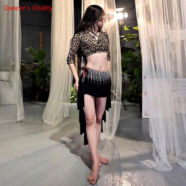 

stage wear belly dance female elegant practice clothes woman temperament tassel skirt profession performance clothing, Black;red