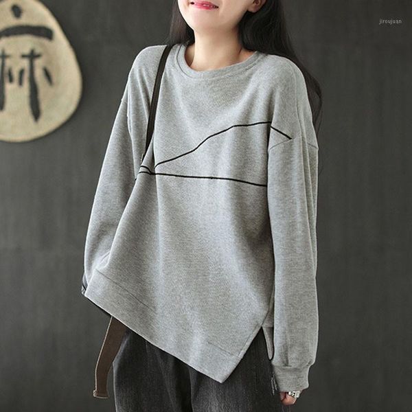 

johnature 2020 new autumn leisure o-neck long sleeve cotton pullover t-shirts simple comfortable fashion all-match women 1, White