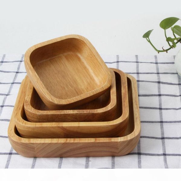

square wood bowl 4 sizes salad bowl set large small wooden plate snack dessert serving dishes food container wooden tableware