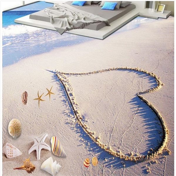 Красивые пейзажи Обои Beach Sea Вода в форме сердца 3D пола PVC самоклеящиеся обои