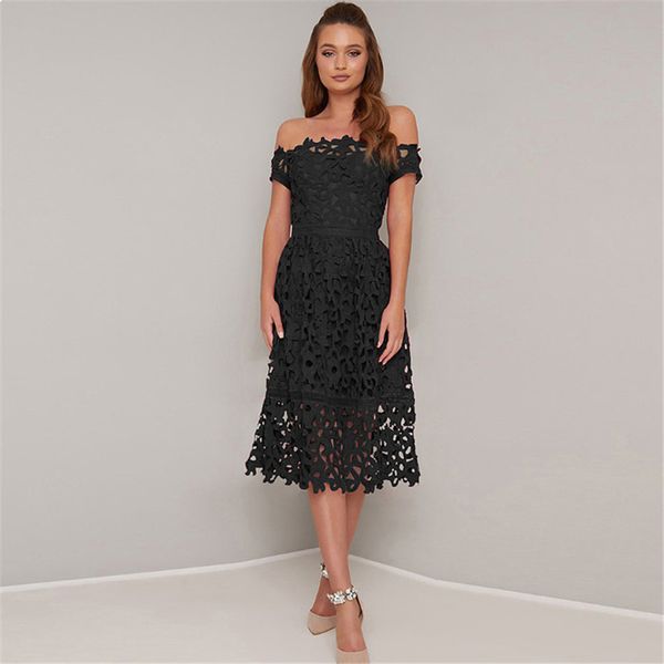 

2021 new new stylish crochet card shoulder in a strapless neck way ladies dressed women's party blet, Black;gray