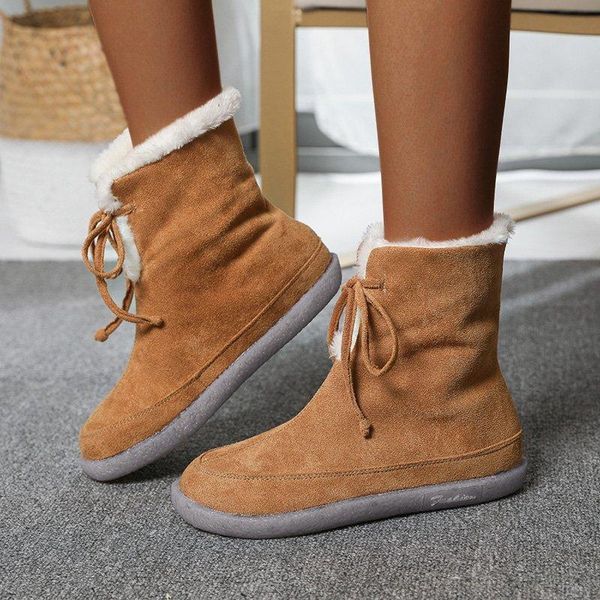 

snow boots women 2020 new korean version plus velvet flat bottom lace-up women's cotton shoes mid-tube boots women's, Black