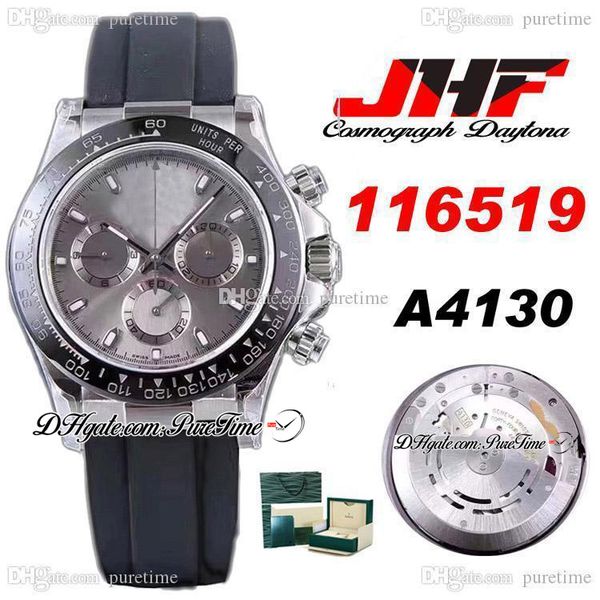 

jhf a4130 automatic chronograph mens watch black ceramics bezel gray dial stick marker rubber 2020 edition 116519 ptrx puretime d4, Slivery;brown