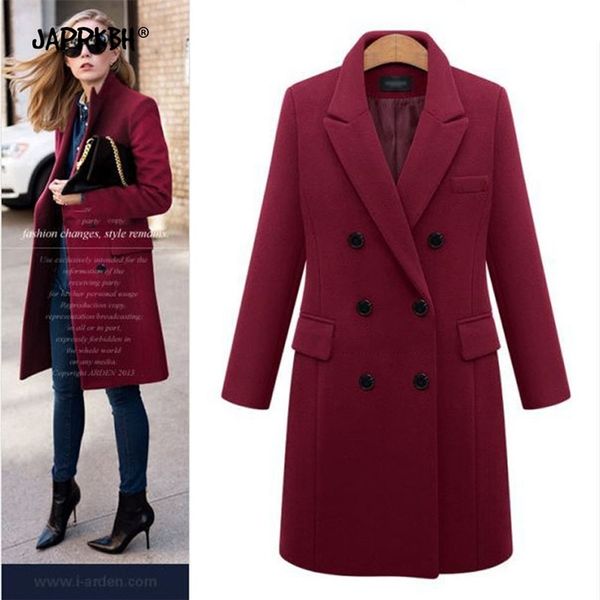 

plus size autumn winter coat women 2020 casual solid wool jackets blazers female elegant double breasted long coat ladies cloth lj201128, Black