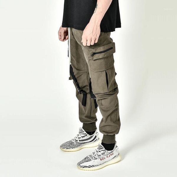 

new cotton hip-hop jogger men's black harem overalls multi-pocket ribbon men's sports pants streetwear casual casual pants1