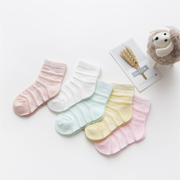 

5pairs/lot 0-2y baby socks summer cotton striped heart thin kids socks solid girls mesh cute newborn boy toddler socks baby y201009, Pink;yellow