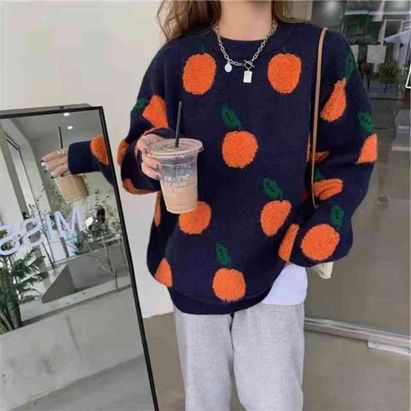 

autumn and winter sweater pullover cherry pattern long sleeve sweater retro sweet beauty high collar knitted pullover, White;black