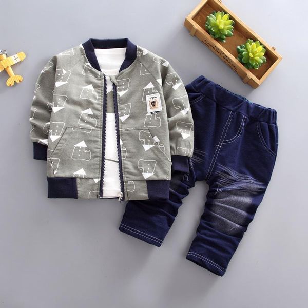 

spring autumn baby boys clothing set fashion print jacket+t-shirt+denim pants 3pcs kids boys outfit infant tracksuit set1, White