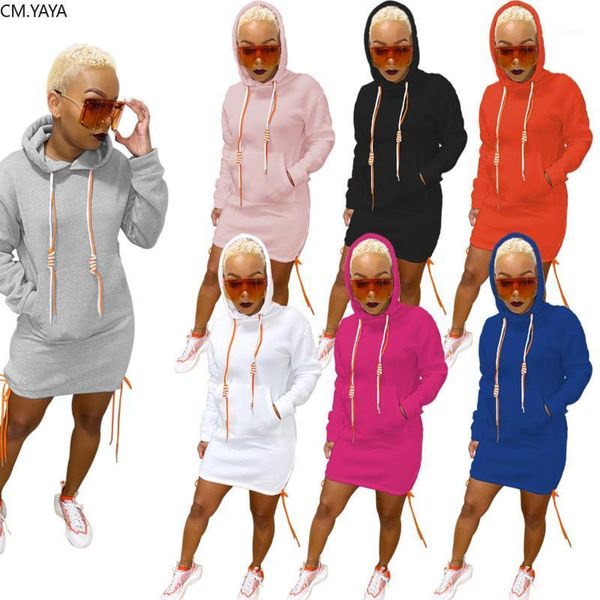 

cm.yaya women autumn winter hooded long sleeve tie up side sweatshirts dress fashion activewear hoodies mini dresses1, Black;gray