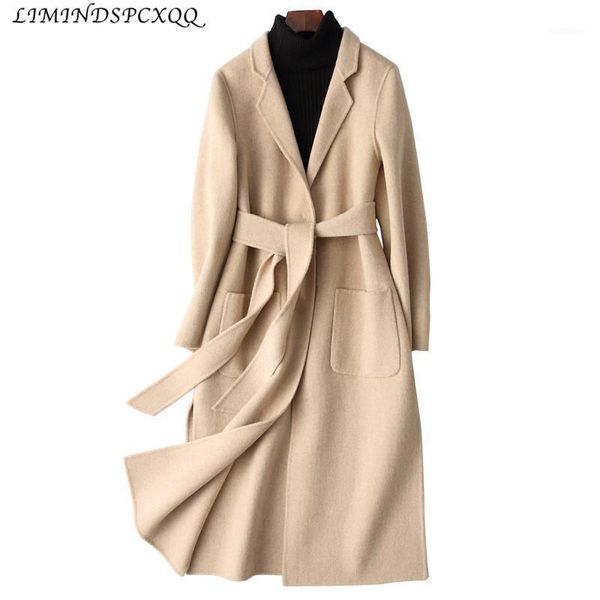 

women's wool & blends 2021 autumn woolen coat women fashion classic cashmere elegant long jackets mujeres abrigos roupas1, Black