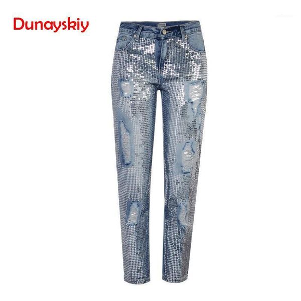 

winter ladies mom high waist vintage jeans woman denim sequins boyfriend jeans female ripped for women trousers1, Blue