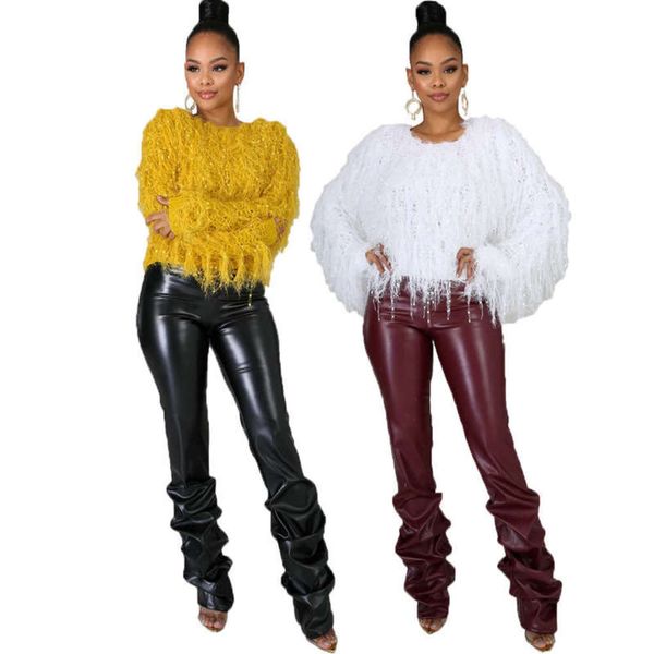 

pu 9017# 2020 new women's leather pants, Black;gray