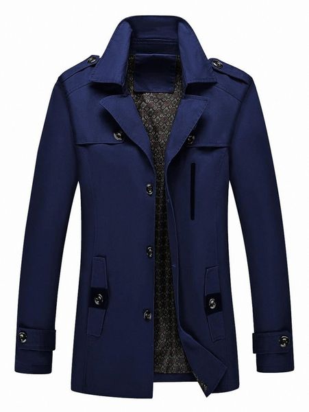 

men contrast panel decor pocket button trench coat r15e#, Black;brown