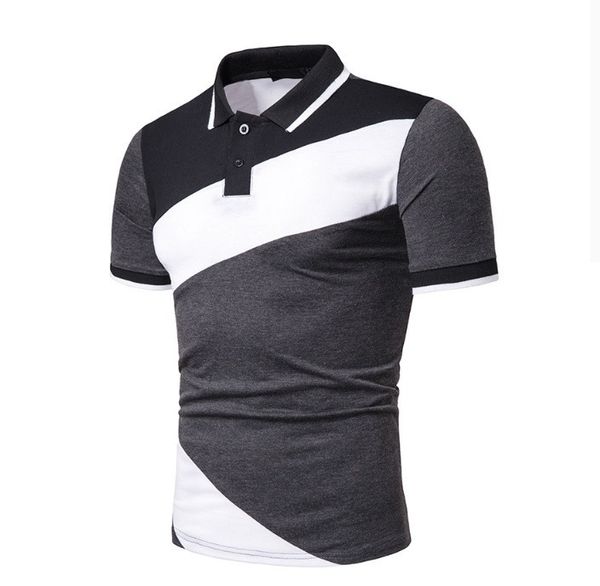 

men's casual patchwork short sleeve polo shirt with screw neck and color matching, White;black