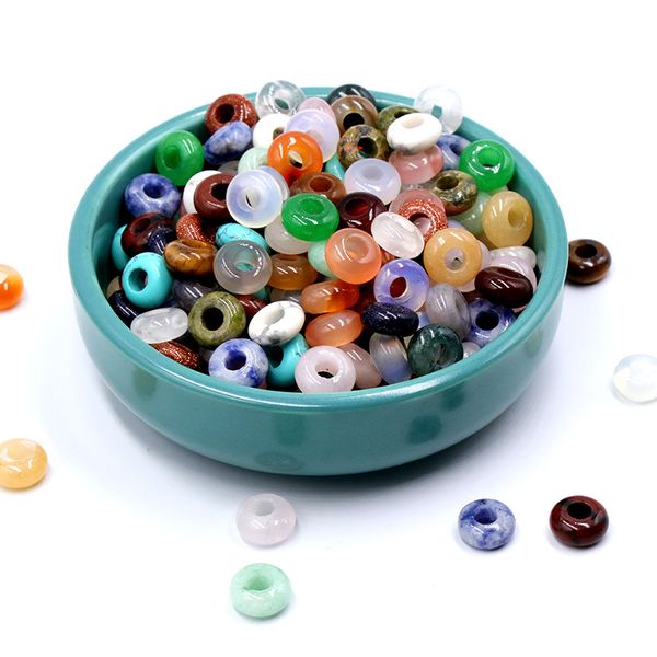 

5x10mm natural stone crystal beads loose big hole charms pendants shape for necklace jewelry making diy gift women, Black