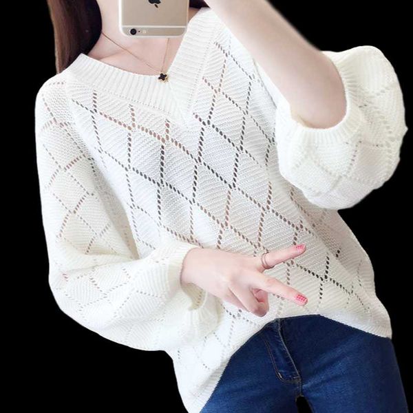 

women's blouses & shirts autumn women blouse cotton solid long sleeve o-neck white knitting hollow out office lady casual female winte