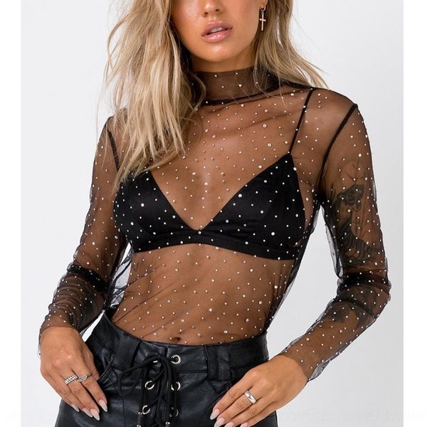 

hv0zz pulloversequins pullover new pulloverwomen's wear pullover sequins exposed navel perspective hollowed out long sleeve women, White