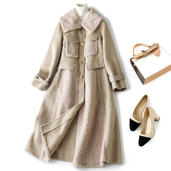 

women's fur & faux double-sided coat female nice winter tide fashion lapel single-breasted 111% wool j9291, Black