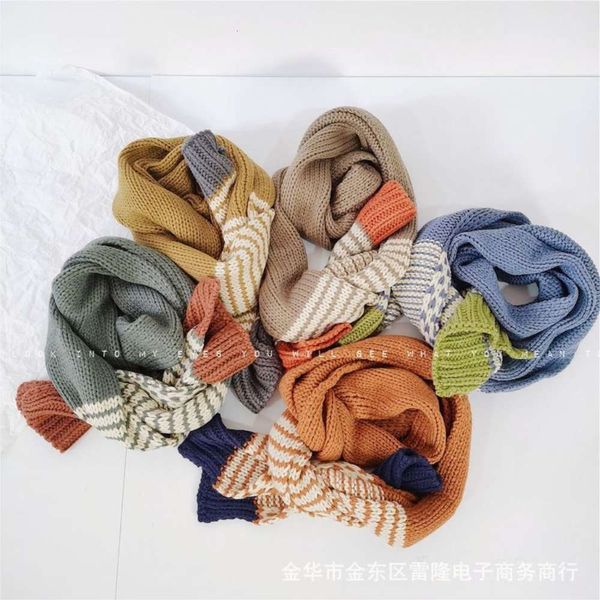 

simple korean color matching children's scarf autumn winter new sle men's and women's warm versatile wool stripe neck, Red;brown