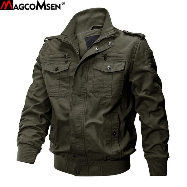 

magcomsen jackets men army cargo jackets military tactical combat jacket coat solid bomber jackets pilot coat autumn windbreaker lj201013, Black;brown