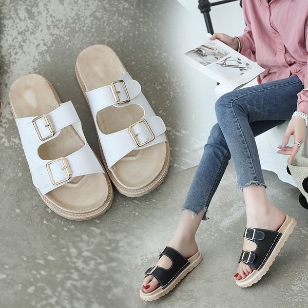

net red cool slippers women wear summer 2020 new beach flat bottom fashion versatile beach slippers ins 2019 x1020, Black