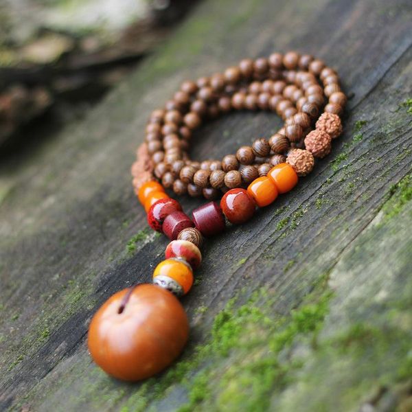 

pendant necklaces 108 pcs of sandalwood long necklace ,nipal steel beads rudraksha necklace,handmade buddha buddhism, Silver