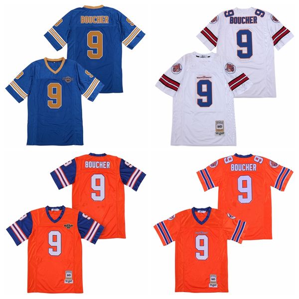 Film the Waterboy Adam Sandler Football 9 Bobby Boucher Jersey Mud Dogs Bourbon Bowl Uomo Tutti Ed Blu Bianco Arancione Colore Alta qualità