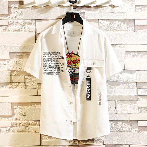 

2021 new men's spring gradient print men fashion short sleeve blouse woman's clothes male shirts colorful 50wu, White;black