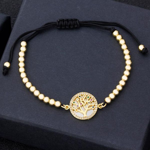 

charm bracelets fashion jewelry tree of life shell pendant bracelet for women men adjustable gold color beads crystal bangle female party gi, Golden;silver