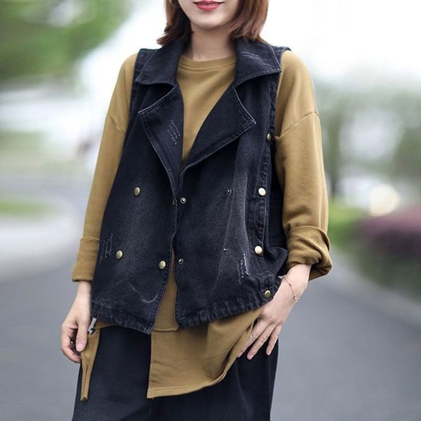 

new 2021 spring black summer grey sleeveless fine jacket regular denim female vest y172 l3d9 bi2z, Black;white