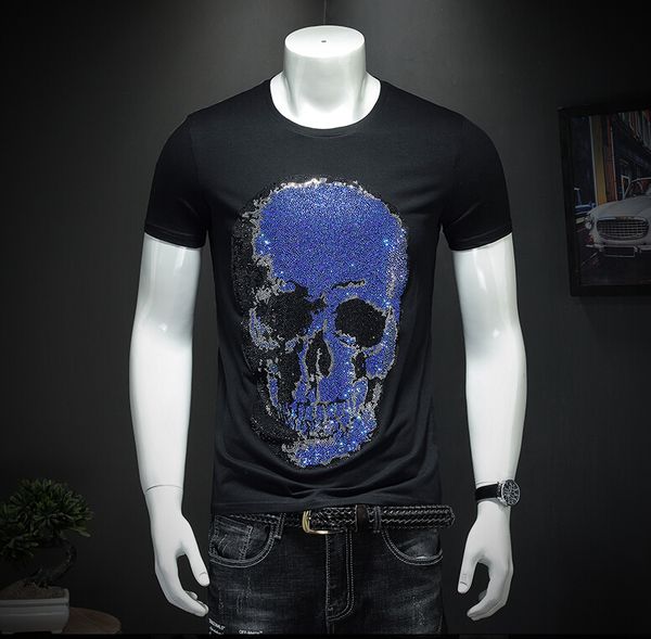 

2021 new 100% cotton short sleeve skull men t shirt casual slim fit summer tshirt male t-shirt mens tee shirts 50bp, White;black