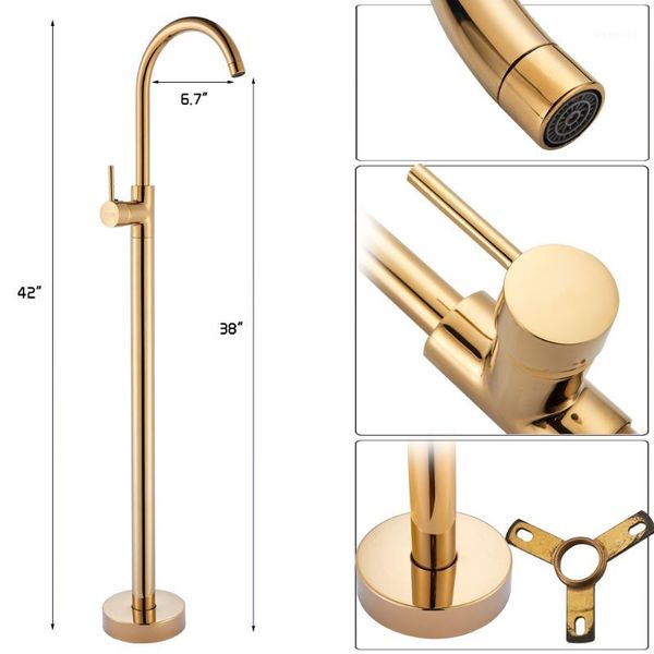 

brass golden bath tub faucet floor mounted tub filler single pole swivel spout bathtub mixer tap clawfoot tanding tap1