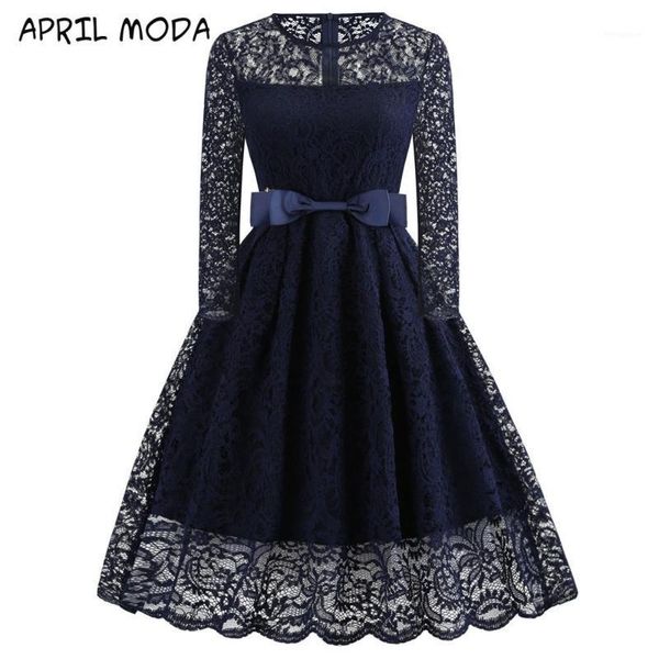 

new women winter lace dress long sleeve evening party dresses hepburn 50s elegant vintage autumn dress plus size belt tunic1, Black;gray