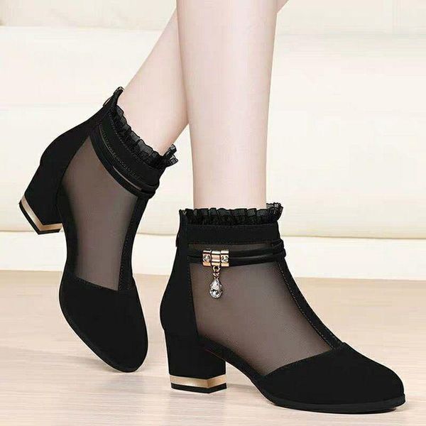 

mesh fashion women's sandals shoes high-heeled women's thick heel sandals summer new casual shoes1, Black