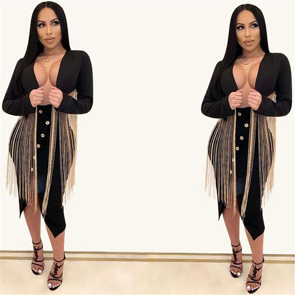 

designer womens blazer tassel black slim long sleeve women blazers casual patchwork v neck female clothes, White;black