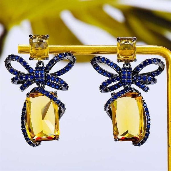 

godki fashion street style bowknots earrings for women wedding party cubic zircon dubai bridal earring boucle d'oreille 2021 220210, Silver