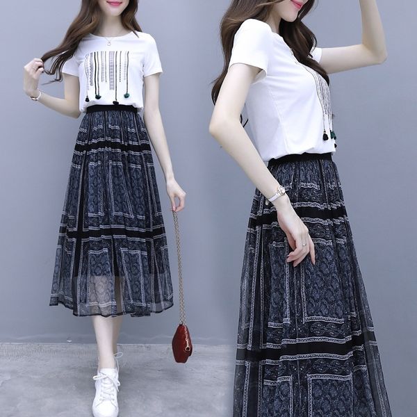 

ikca5 chiffon 2019 fairy summer new super sweet french knee-high skirt smart dress two-piece dress smoked fashion 4w9pl, Gray